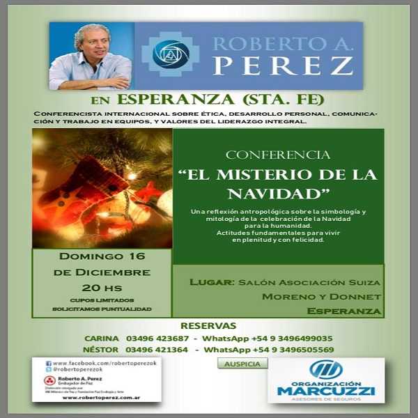 Conferencia de Roberto Perez en Esperanza 16/12  20,00 hs 