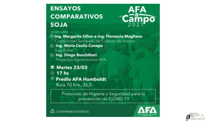 AFA HUMBOLDT invita a los ensayos comparativos de Soja martes 23 17 horas