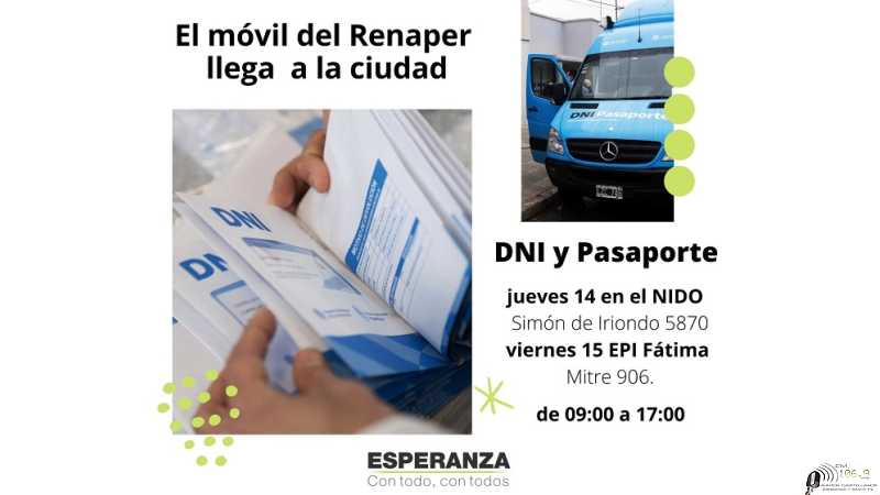 El Gobierno esperancino coordina la llegada de la oficina móvil del Renaper a la ciudad.este jueves14 octubre