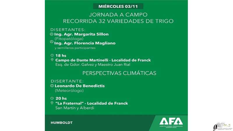 Miercoles 3 de Noviembre 18 hs AFA Humboldt organiza recorrida a campo para recorrer 32 variedades de Trigo con especialistas