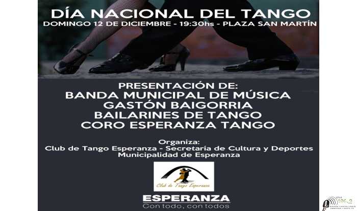 El Club de Tango Esperanza invita:  Conmemoración del Día Nacional del Tango. Domingo 12 de diciembre a las 19:30hs, plaza San Martín.