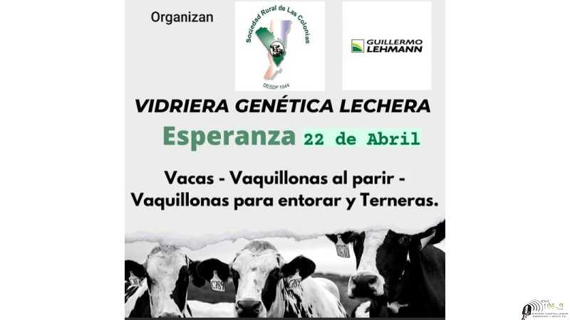 La tradicional vidriera Genetica Lechera en Sociedad Rural Las Colonias se realizará el 22 de Abril 2022