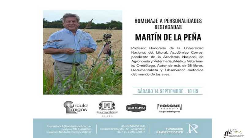 Fundación Ramseyer Dayer sábado 14 Septiembre 18 hs brinda un homenaje al Prof Martín De La Peña
