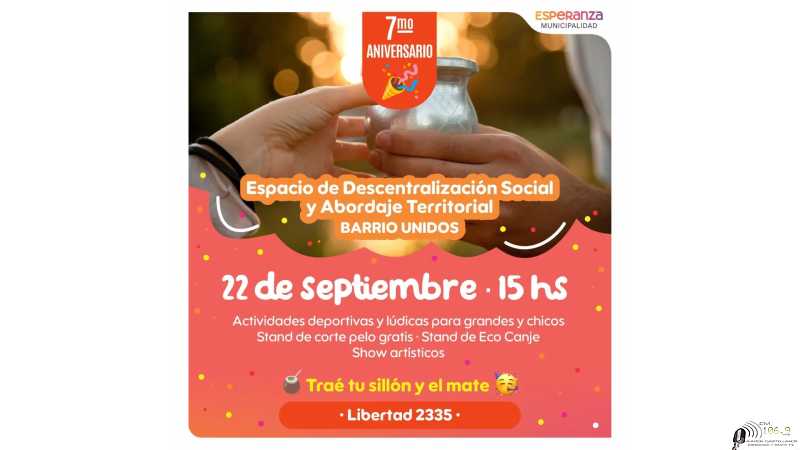 Se viene un nuevo aniversario del Espacio de Descentralización Social y Abordaje Territorial en Esperanza.