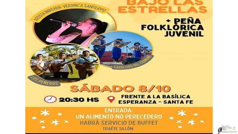 Sábado 8 octubre frente a la Basilica Peña Folclorica Juvenil 20, 30 horas llevarse sillón y alimento no perecedero