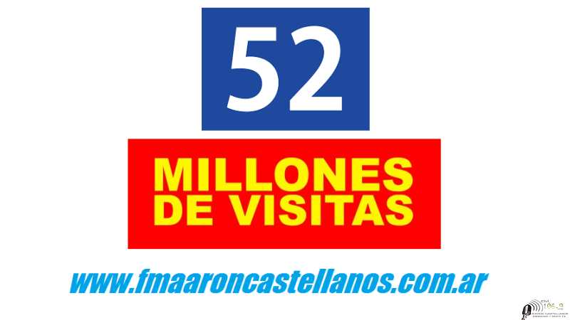 En este miercoles 27 Julio 2022 superaremos las 52.000.000 de visitas a www.fmaaroncastellanos.com.ar