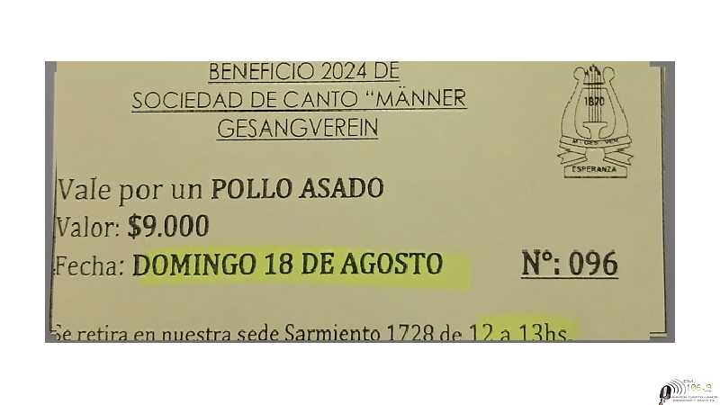 Sociedad de Canto ofrece pollos a la parrilla a beneficios solicitar al cel 3496 46-0577 para el 18-8-2024