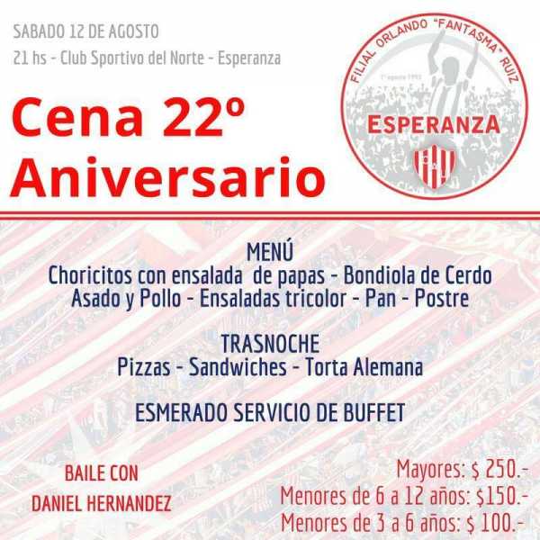 Unión Sta Fe Filial Orlando Ruiz sabado 12 Agosto realizaran Cena en Sportivo del Norte