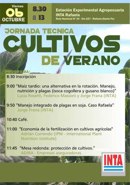 Viernes 6 octubre jornada en Rafaela Inta Jornadas Cultivos de Verano