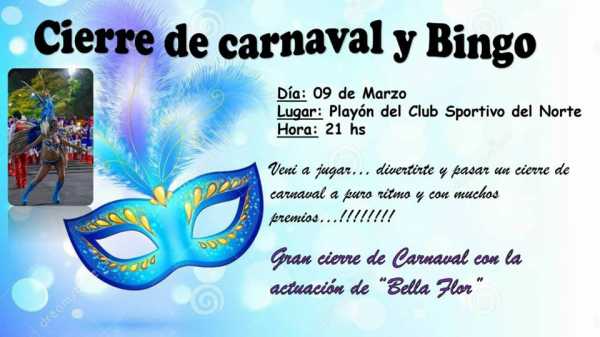 9 Marzo Super bingo... Cierre de carnaval...organiza Comparsa bella flor