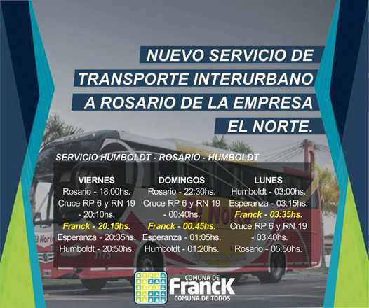 Empresa El Norte brindará servicio de transporte interurbano a la ciudad de Rosario los días viernes, domingo y lunes