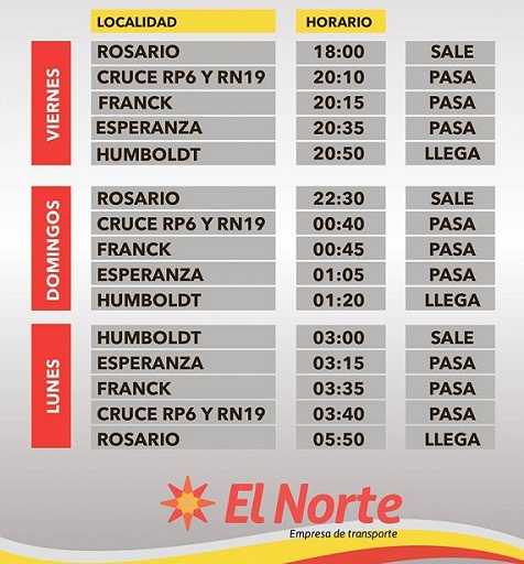 Horarios servicios Empresa El Norte a Rosario
