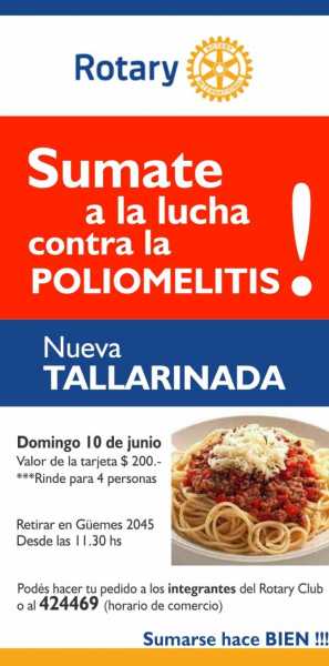 10 JUNIO Rotary organiza su tallarinada para beneficio importante
