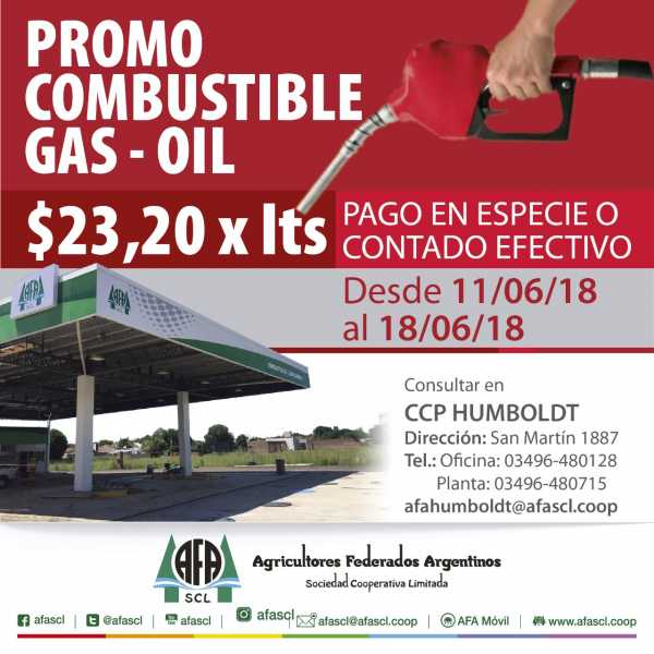 AFA HUMBOLDT ofrece combustible precio especial a socios de la Cooperativa