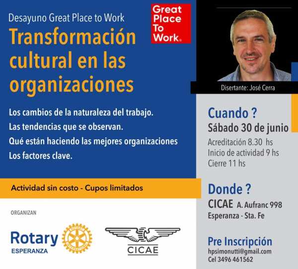   Rotary Club Esperanza organiza una charla abierta sobre las transformaciones que se vienen dando en el mundo del trabajo. Las novedades y el futuro a cargo de un profesional en la materia.