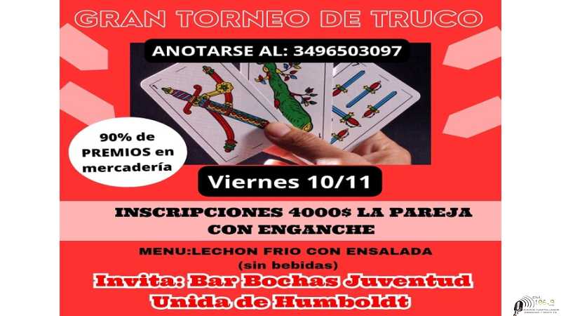 Viernes 10 de Noviembre Gran Torneo de Truco en Bar Bochas Juv unida de Humboldt