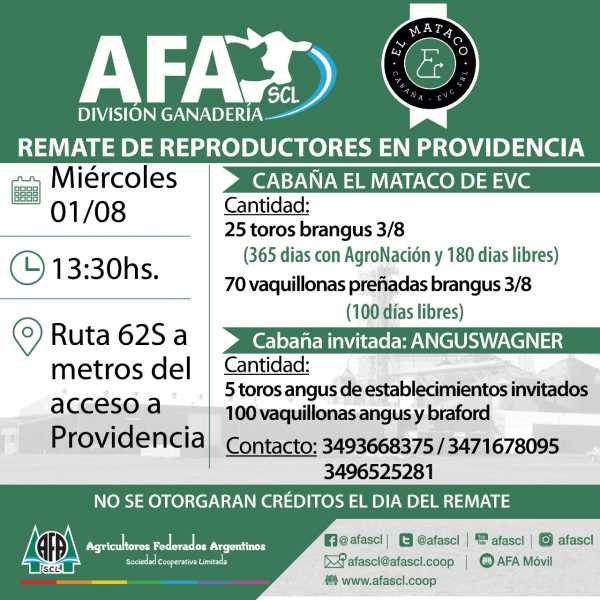 Remate de reproductores organizado por AFA Humboldt 
