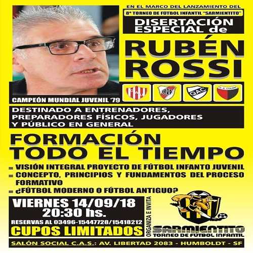 Ruben Rossi dara una charla para DT en el marco del 8° Torneo infantil Club Sarmiento