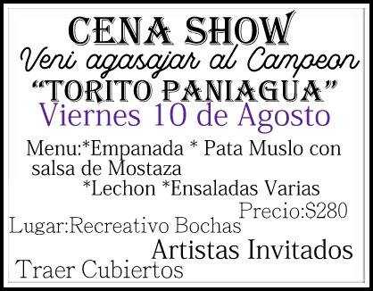 Viernes 10 agosto cena show agasajo a 