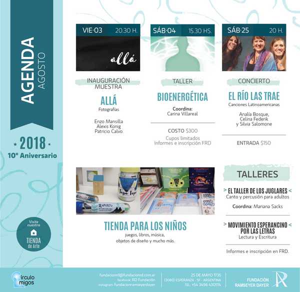 La Fundación Ramseyer los invita a disfrutar de su agenda del mes de agosto