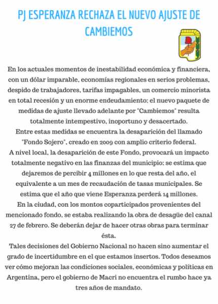 PJ Rechaza el nuevo ajuste economico