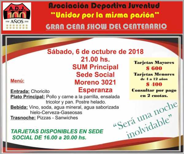 Asoc Dep Juventud festejaran con una gran cena su centenario