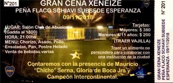 Gran Cena Xeneize del día viernes 9 de noviembre aquí en Esperanza.