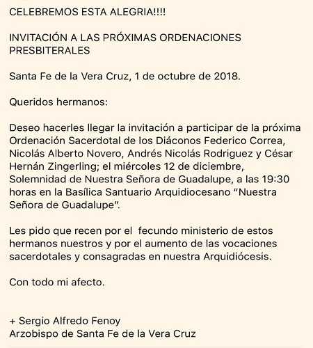 12 Dic Ordenación sacerdotal de Federico Correa, Nicolas Novero, Andres Rodriguez, Cesar Zingerlin en Santuario de Guadalupe