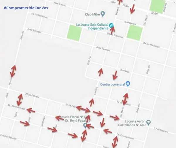 ATENCIÓN  A partir de este lunes 22 comenzará el recambio de carteles y flechas de señalización de sentido de las siguientes calles del sur de #Esperanza:
