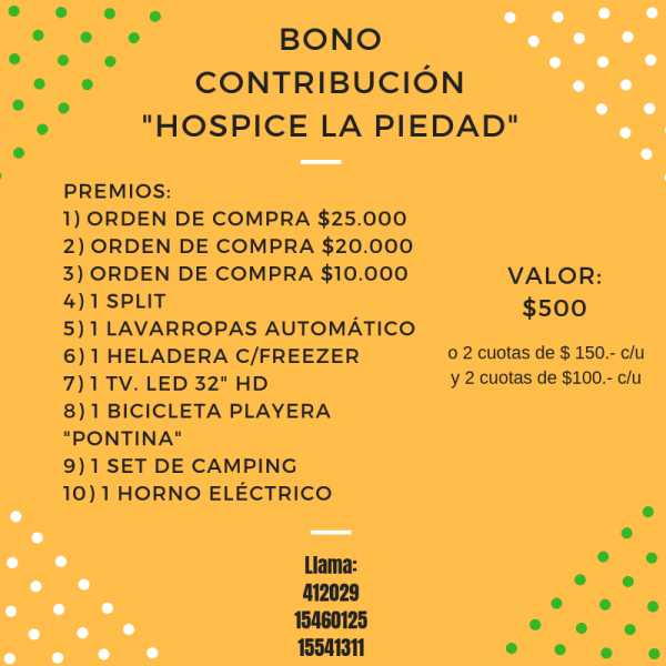 Bono Contribución 2018 Hospice La Piedad