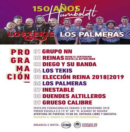 Este sabado 3 nov la gran fiesta de Humboldt festejos de los 150 años