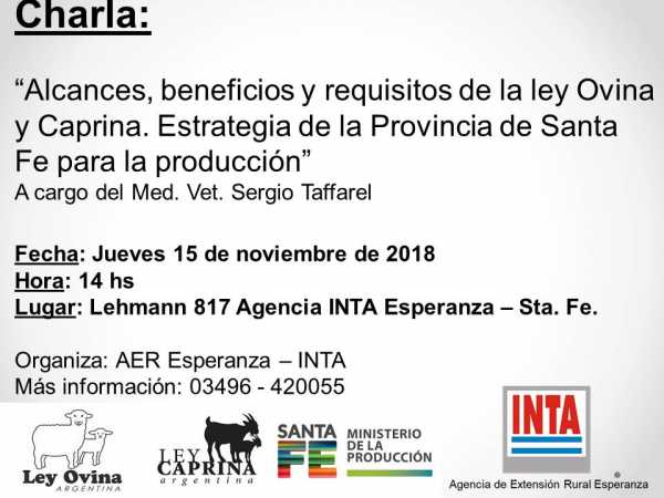 Rural Las Colonias ‏CHARLA EN INTA ESPERANZA 15/11/2018