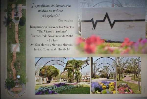 Humboldt viernes 9 Noviembre a las 19 hs a la inauguración del Paseo de los Abuelos homenaje al Dr Victor Bortolotto