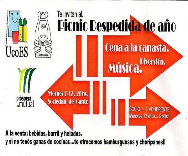 UCOES y Soc de Canto despedirá el año con un Pic Nic Nocturno viernes 7 /12 en Soc de Canto