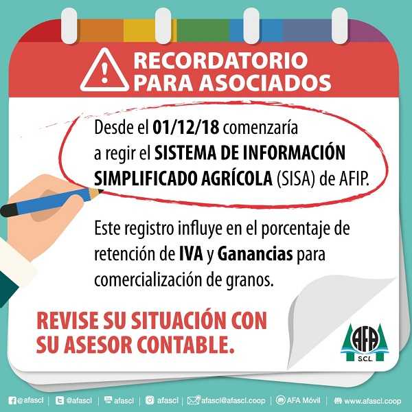 AFA Humboldt cotización granos  28 / 11 /2018 Y RECORDATORIO PARA ASOCIADOS