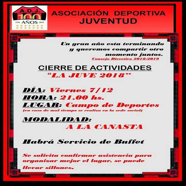 Linda invitación de la Asoc Dep Juv para el viernes 7 Dic 