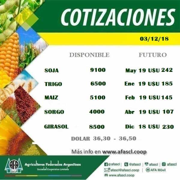 AFA Humboldt cotización granos  3 / 12 /2018