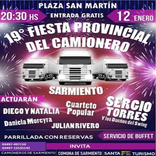 Se anuncia la 19 ° Fiesta del camionero en la localidad de Sarmiento 12/1/2019