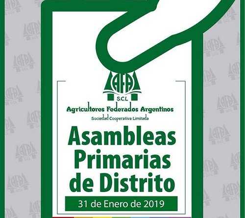 AFA SCL – Agricultores Federados Argentinos SCL .Asambleas Primarias de Distrito 2019 este jueves 31/1 