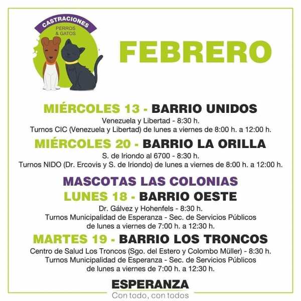 Comienzan con nuevas fechas de castraciones en distintos barrios