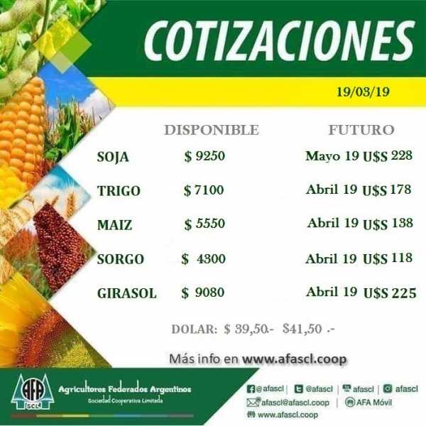 AFA Humboldt cotización granos  19 / 3 /2019