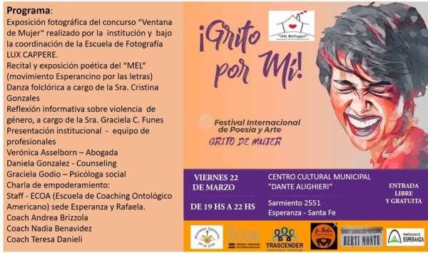 La Asociación Civil Mi Refugio y el Movimiento Esperancino por las Letras los invitan al festival Internacional de poesía y arte  