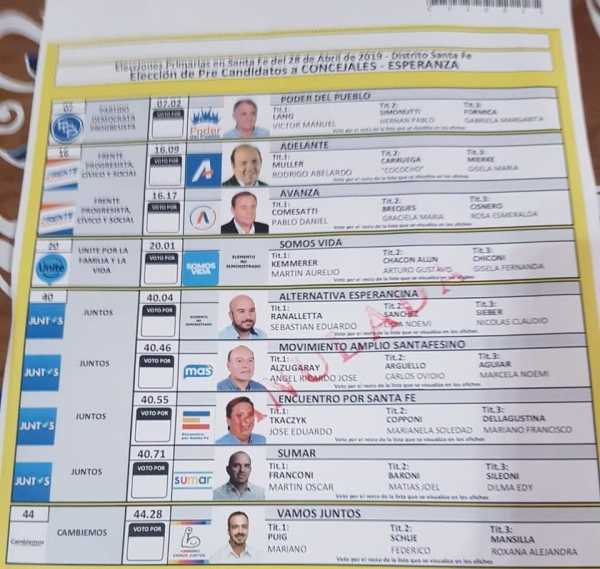 La Boleta para las Paso en versión Concejales en ciudad de Esperanza