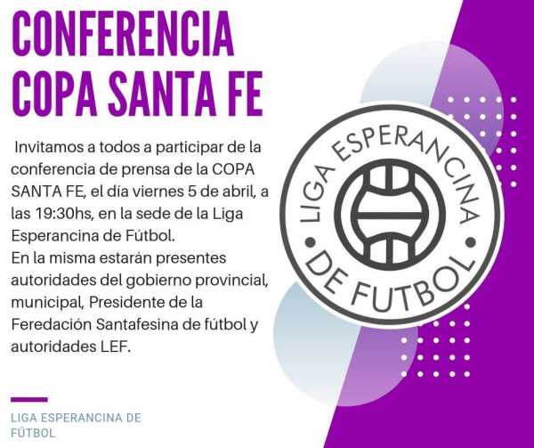 En Liga Esperancina de Fútbol viernes 5 abril 19 horas conferencia sobre Copa de Sta Fe