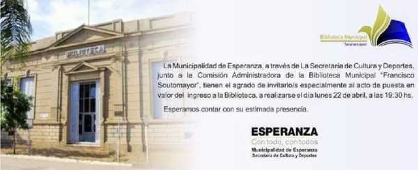 Acto de la puesta en valor en la Biblioteca Municipal  lunes 22 de abril a las 19:30 hs.
