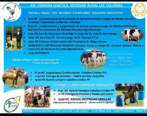 La Sociedad Rural De Las Colonias festeja este año sus 75 años de existencia