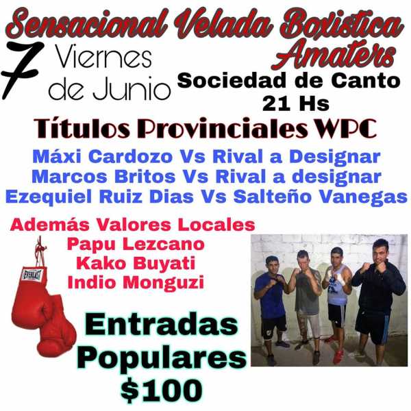 Viernes 7 junio boxeo amateur en Soc de Canto 