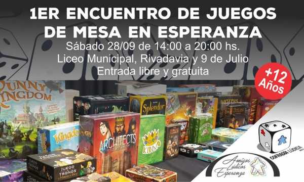 Sabado 28/9 1er Encuentro de Juegos de Mesa en Esperanza 14:00 a 20:00  Liceo Municipal 