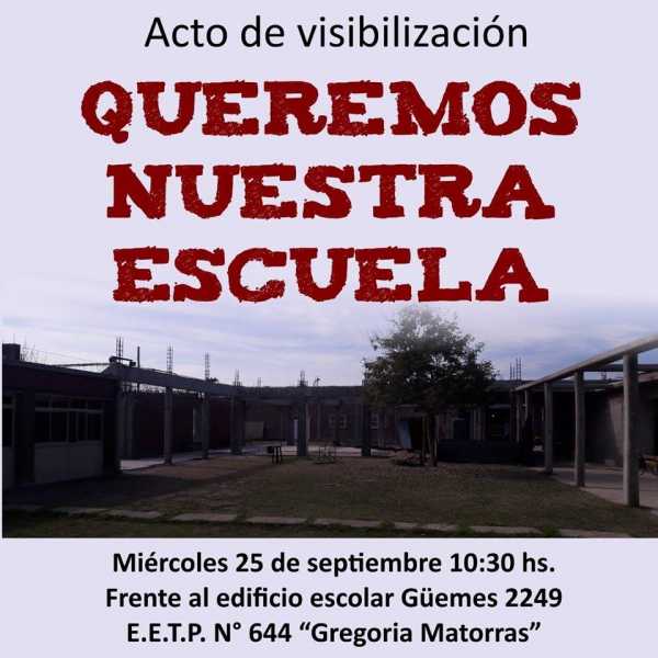 Miercoles 25 Sep.10,30 hs reclamo solicitando se reanuden las tareas en escuela Gregoria Matorras