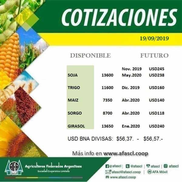 AFA Humboldt cotización granos  19 / 9 /2019